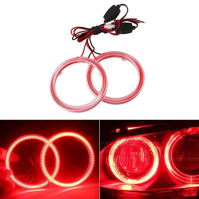 Qasim 1 Pair Red 63SMD 80MM Halo Rings Car Angel Eyes DRL Fog Lights COB LED With Cover 12V 24V - Image 1